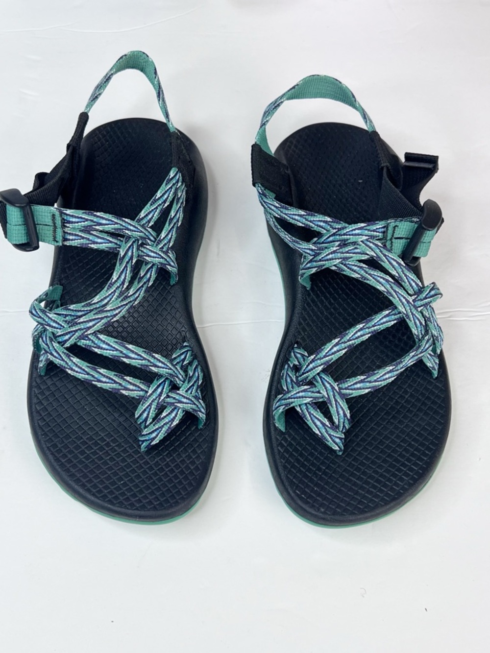 EUC Chaco Women’s ZX/2 Cloud Dual Strap Cushioned Sandal in Black & Teal
